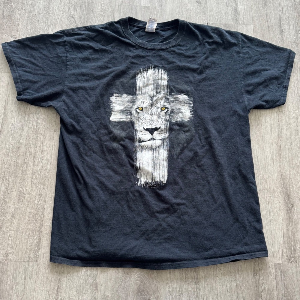 Kerusso Lion of Judah Cross Christian Shirt Black XL Revelation Graphic Tee